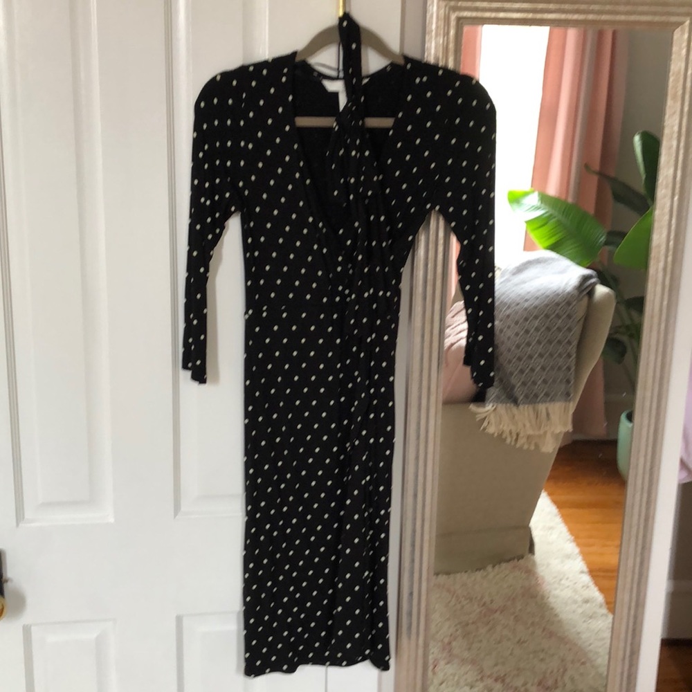 H&M maternity black polka dot wrap dress